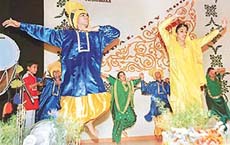 Students perform bhangra during the annual-day function of the Food Craft Institute in Chandigarh on Tuesday.