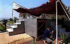Finishing touches being given to the stage for the inaugural programme of the two-day Baisakhi festival 