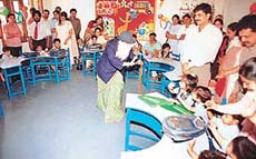 Teachers of The Gurukul, Sector 20, welcome the students of nursery class by presenting a choreography on Old Mac Donald Had A Farm in Panchkula on Friday. 
