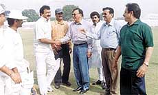 Haryana captain Rakesh Jolly being introduced to chief guest Vikram Kaul