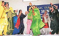 Students of GMSSS-18 present giddha on the occasion of "Women’s Savings Day" held on the school premises in Chandigarh on Monday.
