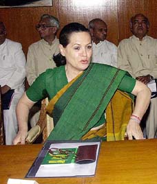 A visibly happy Congress President Sonia Gandhi