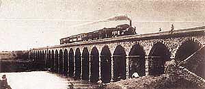 The first passenger train passing over the Thane bridge in 1853