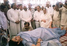 Mata Sawinder donates blood during a camp