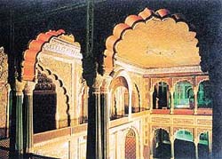 The richly decorated interior of Darya Daulat