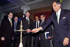 Chairman of Tata Group, Ratan Tata, lights a lamp