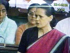Congress President and Opposition Leader Sonia Gandhi addresses the House