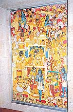 A painted panel depicting a scene from Kalidas play inside the smarak.