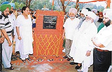 The foundation stone of a school being laid near Samrala