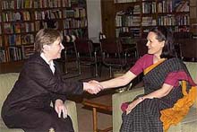 Congress President Sonia Gandhi with US Assistant Secretary of South Asia Christina B Rocca