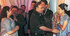 Film financer Bharat Shah and his wife blessing Deputy Chief Minister of Maharashtra Chagan Bhujbal's son Samir and bride Vishakha