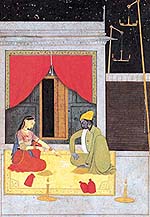 The month of Karttika: lovers playing a game of dice Pahari, 18th century; Collection Horst Metzger