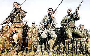 Indian soldiers take part in a drill near the Attari border 