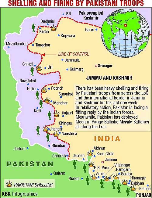 Shelling and firing by Pakistani troops
