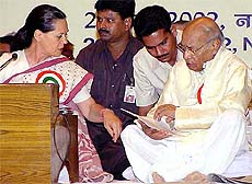 Congress President Sonia Gandhi with other senior leaders