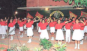 Students of Vivek Nursery and Preparatory School, Sector 9, during a poetry day performance in Chandigarh on Friday.