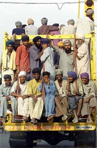 Sikhs travel in a truck