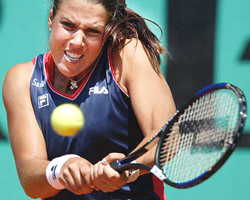 Jennifer Capriati of the USA pounds a backhand