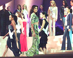 Miss Canada, Neelam Verma walks across the stage on Tuesday in a rehearsal for the Miss Universe contest held on Wednesday.