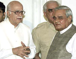 Prime Minister Atal Behari Vajpayee with Home Minister L. K. Advani and External Affairs Minister Jaswant Singh