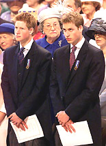 Britains Princes William and Harry join the congregation of the Golden Jubilee Service of Thanksgiving at St Pauls Cathedral in London on Tuesday.