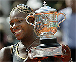 Serena Williams of the USA displays her trophy