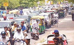 A traffic jam outside North Campus