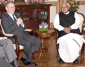 US Defence Secretary Donald Rumsfeld meets with Prime Minister Atal Behari Vajpayee 