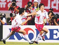 South Koreas Park Ji-sung celebrates scoring against Portugal 