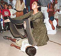 A street play Jag Musafir Jag by the Survival Art Theatre in progress at Sukhna Lake in Chandigarh on Sunday.