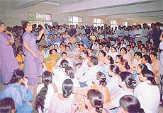 Employees of the DMCH protest against the hospital management