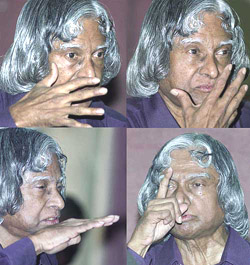 Presidential candidate A.P.J. Abdul Kalam caught in different moods at a press conference in New Delhi on Wednesday.
