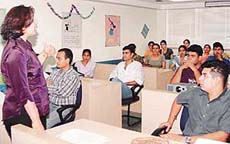 Ms Inder conducts a workshop on Careers in call centres in British Library, Chandigarh, on Saturday. 
