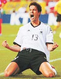 Germanys Michael Ballack celebrates his goal 