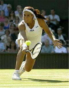 Number three seed Jennifer Capriati of the USA plays a return