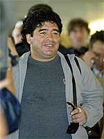 Argentine soccer legend Diego Maradona arrives at Tokyo's Narita airport