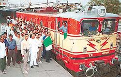 The Lucknow-Saharanpur Express train, extended up to Chandigarh, being flagged off from the Chandigarh railway station on Monday evening.