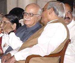 Deputy Prime Minister L. K. Advani, Prime Minister Atal Behari Vajpayee and new BJP chief 