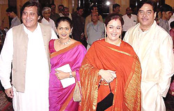 Vinod Khanna and Shatrughan Sinha with their wives after being inducted Union Ministers at Rashtrapati Bhavan in the Capital on Monday.