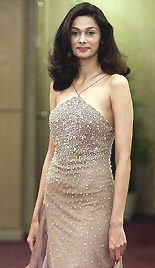 Malaysian model Kavita Kaur poses with the world's most expensive 'diamond' gown in Kuala Lumpur on Tuesday. 