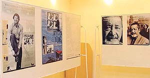 An exhibition of works and pictures of Sir VS Naipul on display 