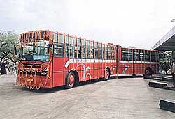 The special vestibule bus on trial run in Chandigarh 