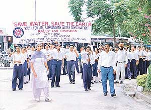 Students of Government Model Senior Secondary School, Sector 19, hold a rally