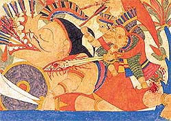 A hero battles demons: folio from a Jaiminiya Ashwamedha series. Paithan, Maharashtra; 19th century