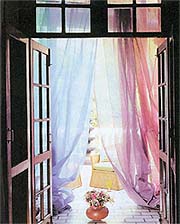 Catch a romantic view of monsoon showers through multi-hued, translucent sheer curtains