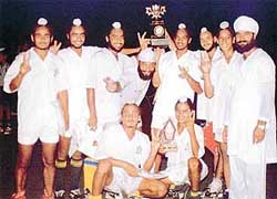 Gurnam Naamdhari XI, after winning the first Alankar Tony Six-a-side Hockey Tournament