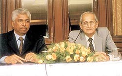 President of the Motorsport Authority of India Nazir Hoosein and Antony Rodriques of MRF Ltd announcing MRFs decision to sponsor the MRF India Cup