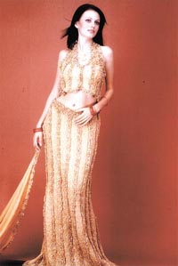 A shimmering gold couture