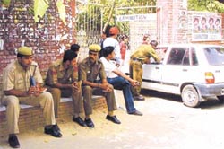 Cops keep vigil outside Hindu College as a preventive measure as the new academic session 