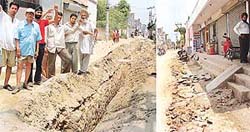 Residents of New Tagore Nagar,Haibowal, protest against the MC and Reliance authorities for failing to fill the drains dug up for telephone wires during the past one week